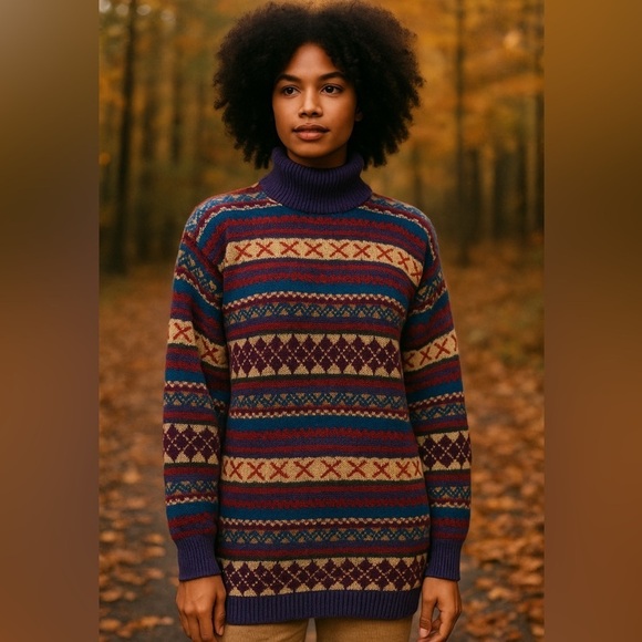 Jantzen Sweaters - Vtg Jantzen Sweater Women’s Med Purple Blue Fall Fair Isle Colorful Artsy Retro